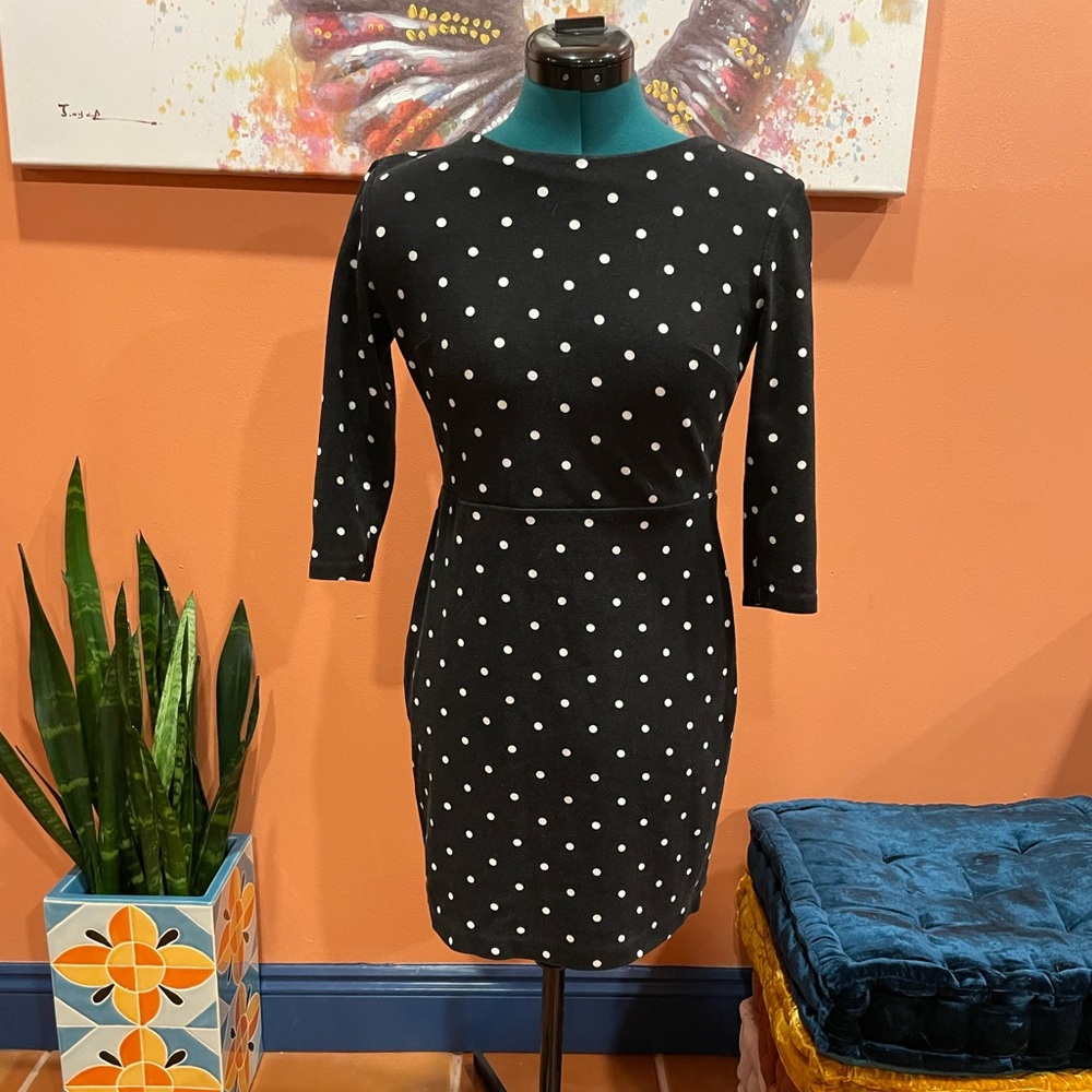 Old Navy polka dot sheath dress 3/4 length sleeves